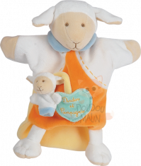  marionnette mouton bébé blanc orange bleu 